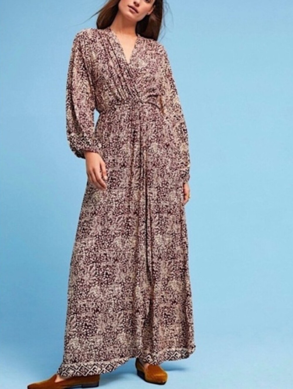 NAT Natalie Martin Nico Maxi Wrap Dress Vine Print Long Sleeves Size Small